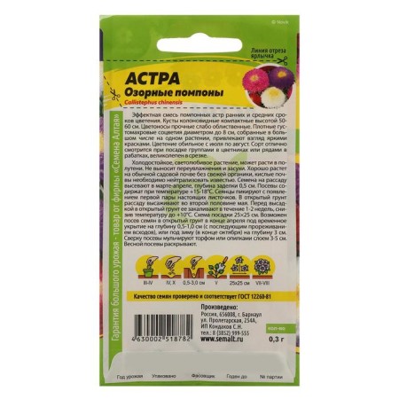 Seeds of Flowers Astra "mischievous pompons", seed. ALT, c/p, 0.3 g-1