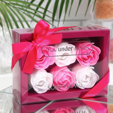 Soap roses, white and pink, set of 6 pcs.