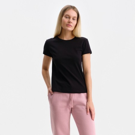 Women's T -shirt with a round gate, black color, size 48