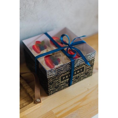 Capcake box, confectionery packaging, 4 cells, Present, 16 x 16 x 10 cm-6