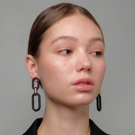 Earrings hanging “chain” ovala, 3 links, golden-black color, 7 cm-3