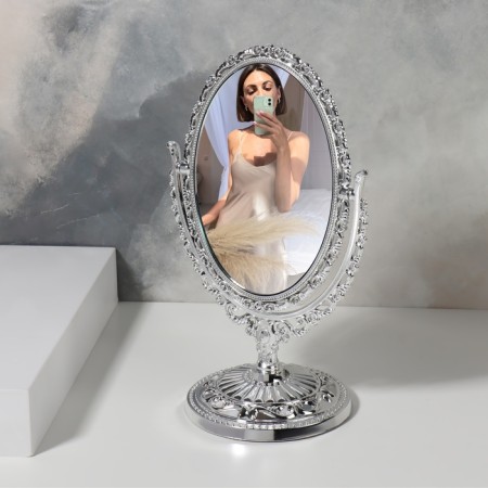 The mirror of the desktop "oval", two -sided, with an increase, a mirror surface 9 × 12 cm, the color is silver-2