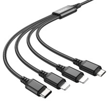Cable Hoco X76, 4 B 1 Lightning/Lightning/Type -C/Micro USB - USB, 2 A, 1 m, nylon, black