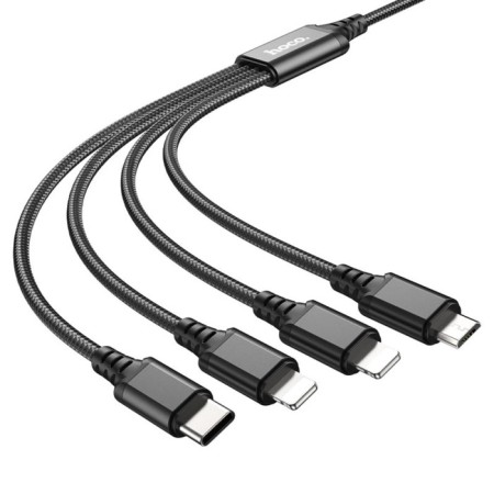 Cable Hoco X76, 4 B 1 Lightning/Lightning/Type -C/Micro USB - USB, 2 A, 1 m, nylon, black