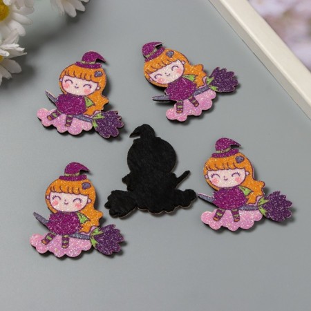 Decor for the creativity of the felt shine "Witch on a broomstick" 5x5.5 cm-1