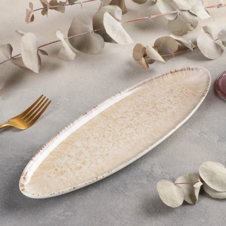 Ceramic dish for serving "gravity", 32.5 × 10 cm, beige color-1