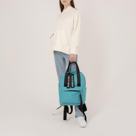 A backpack - a youth bag of textiles with a zipper, 3 pockets, Textura, Biryuzovoy color-6