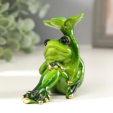 Souvenir Polystone "Frog with a leaf" "MIX 10x6x11 cm-1