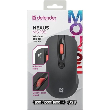 Mouse Defender Nexus MS-195, wireless, optical, 1600 dpi, 2 × aa, usb, black-5