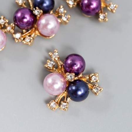 Decor for creativity Metal "3 pearls with rhinestones" blue-violet set 5 pcs 2x2 cm