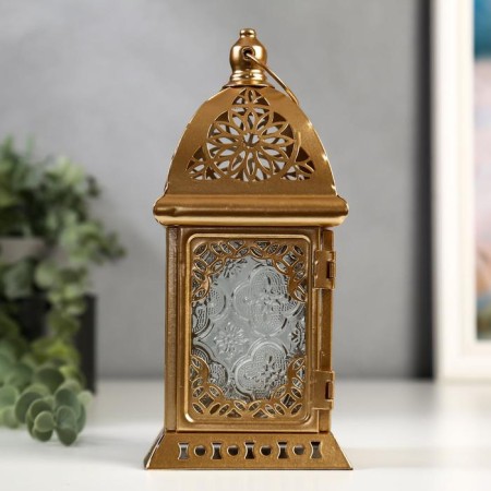 Climber Metal, glass for 1 candle "flashlight. Sugar" gold 21.5x10x10 cm-1