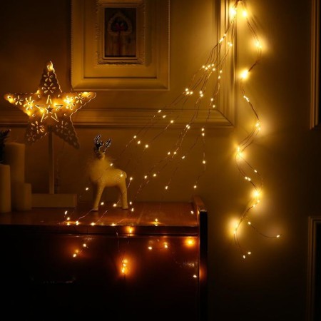 Girlynda "Horse tail" 10 threads 1 m, IP20, copper thread, 100 LED, warm white glow, 2 modes, AAH3-3