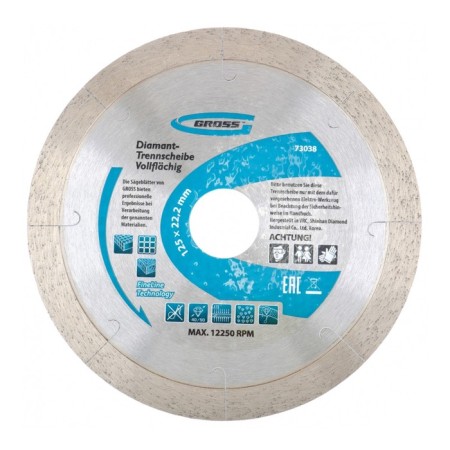 Diamond disk Gross, 125 × 22.2 mm, continuous with laser perforation, wet cutting
