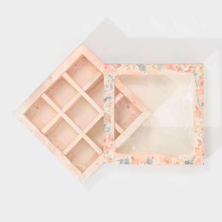 Box for 9 sweets with cells “stylish pink” 14.5 x 14.5 x 3.5 cm, New Year-4