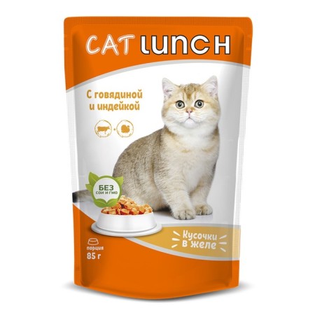 Wet Cat Lunch food for cats, pieces in jelly, beef/turkey, 85 g