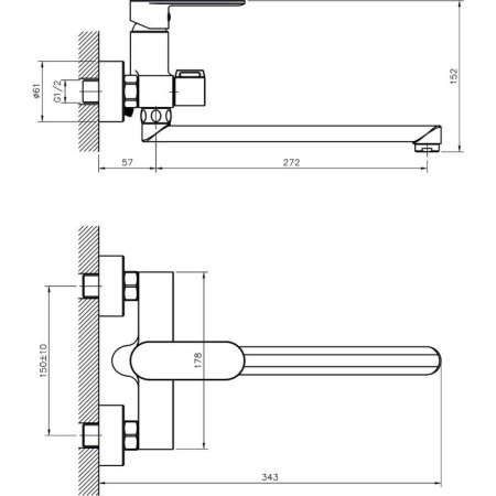 Bath mixer Rush Luson LU1630-51, single-leaf, long spout, shower set, chrome-1