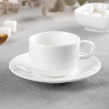 Coffee steam porcelain Wilmax Stella, 2 items: mug 140 ml, saucer, white color