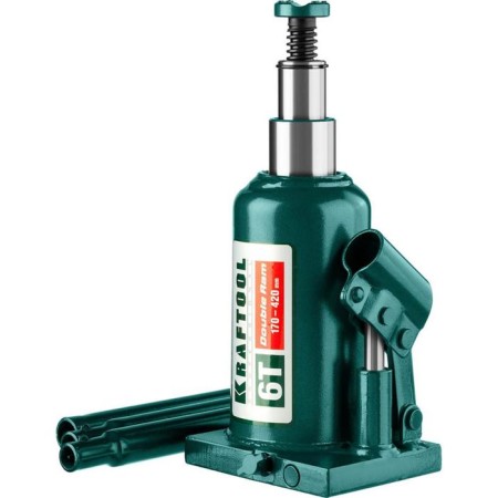 Bottle-bottle jack Kraftool Double RAM 43463-6, two-stage, rise 170-420 mm, 6 tons