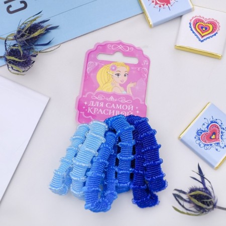 Hair elastic band "Mahrushka" (set 6 pcs) 4 cm, blue blue-2