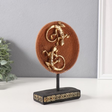 Polystone souvenir "Two lizards on a wicker circle" Gold 5x12x20.5 cm-1
