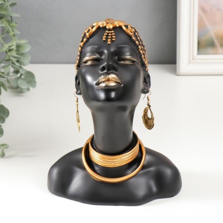 Souvenir Polystone Bust "Girl from the African tribe" Black with gold 23x10x18.5 cm