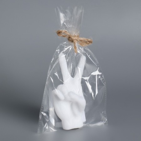 Figure candle "Hand-Peace", 10x4 cm, white-6