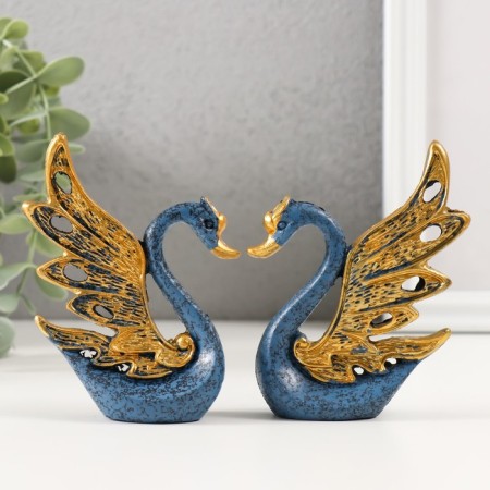 Souvenir Polystone "Blue Swan with Golden Wings" set 2 pcs 2.5x7.5x9 cm