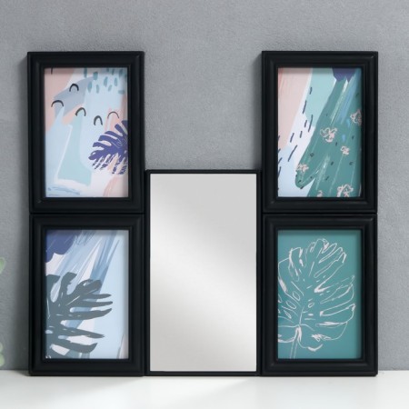 Photo frame in 4 photos 10x15 cm+mirror "Reflection" Black set 5 pcs 31x41 cm-1