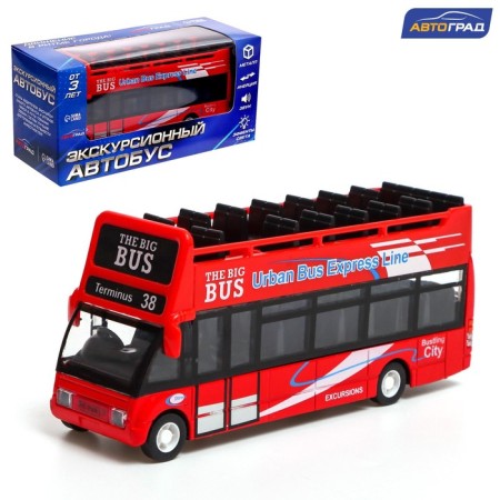 Metal bus "sightseeing", inertial, light and sound effects, red color