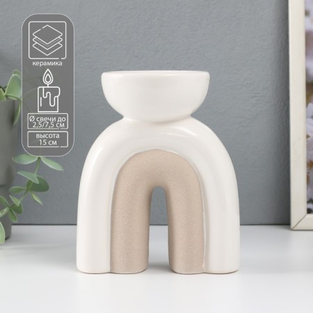 Ceramics candlestick for 1 candle "Medusa" sand-white 11.7x8x15 cm-1