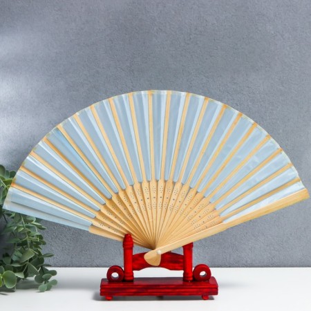 Fan bamboo, textiles h = 21 cm "monocet" in a box, gently blue-2