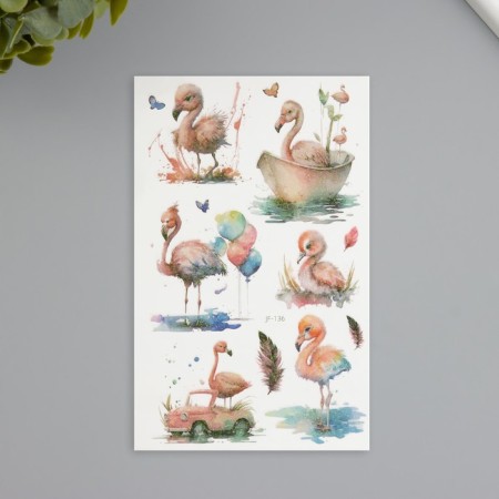 Tattoo on the body phosphorus with sparkles "Flamingo" 7.5x12 cm