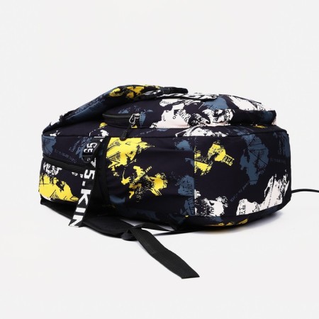 Youth backpack from textiles with a zipper, 4 pockets, black/yellow color-2