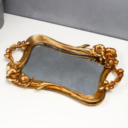 Interior polystone stand with the Golden Flowers mirror is rectangular 23x40 cm-1