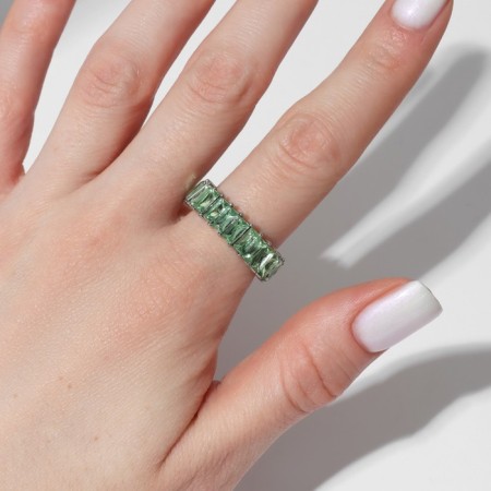 Ring "Trend" parallel, green color in silver, dimensionless (from 17 size)-2