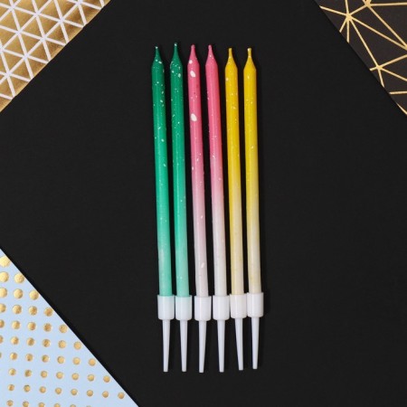 Candles for cake with sparkles, multi -colored, 6 pcs.