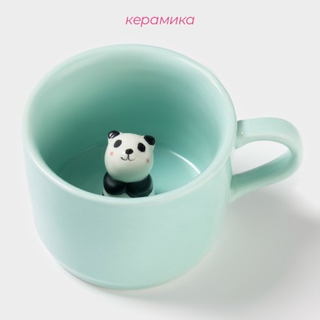 Ceramic mug with a figure at the bottom of "animals. Panda ", 250 ml, 11.5 × 9 × 6.5 cm, turquoise color-1