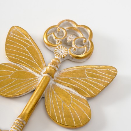 Panel interior polystone "Key with a butterfly" gold with a white patina 10.5x0.7x15 cm-2