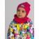 Set cap and snood for a girl, size 46, Fuchsia color