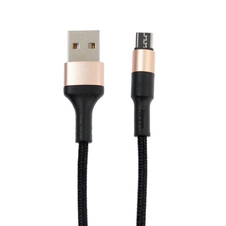 Hoco X26, microUSB cable - USB, 2.4 A, 1 m, nylon braid, black and golden-1