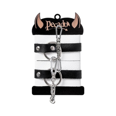 An handcuffs Pecado BDSM, soft with one strap with eyelets, genuine leather, white-black-4