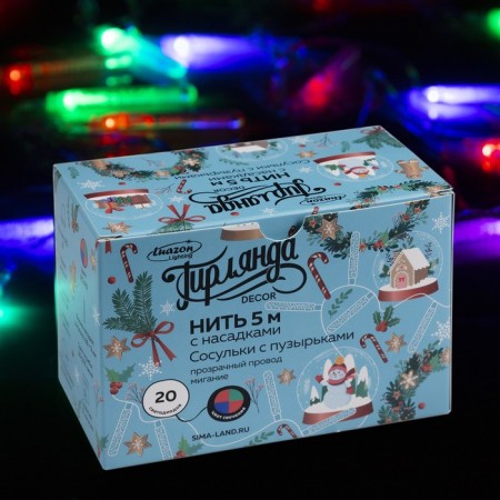 Garland “thread” 5 m with nozzles “icicles with bubbles”, ip20, transparent thread, 20 LED, glow of multi (RG/RB), flashing, 220 V-4