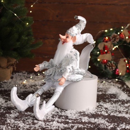 New Year's jester "with wings" sits, moves, 39x14 cm, silver-1
