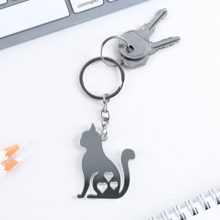 Key keychain Acrylic mirror "cat", 3.7 x 5 cm-2