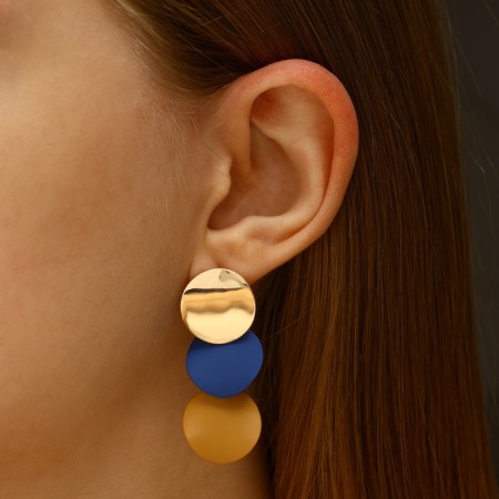 Azelia metal earrings curved circles, beige-blue in gold-1