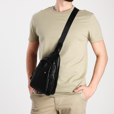 Male sling bag, artificial leather, black color-6