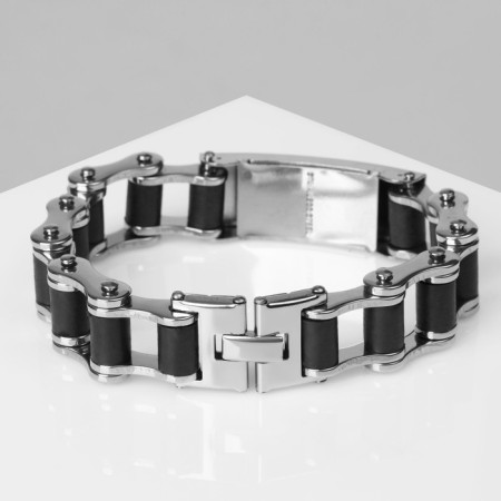 Bracelet of male "steel" rails, black color in silver, 20.5 cm-1