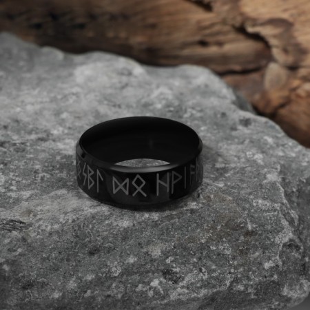 Ring "Valhalla" with runes, black and white color, 18 size-3