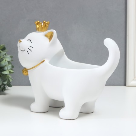 Souvenir Polystone stand "Sleeping cat in the crown" White 21x12x25 cm-2