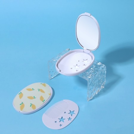 Mirror folding "lemon", with a comb, 6.5 × 9.5 cm-7